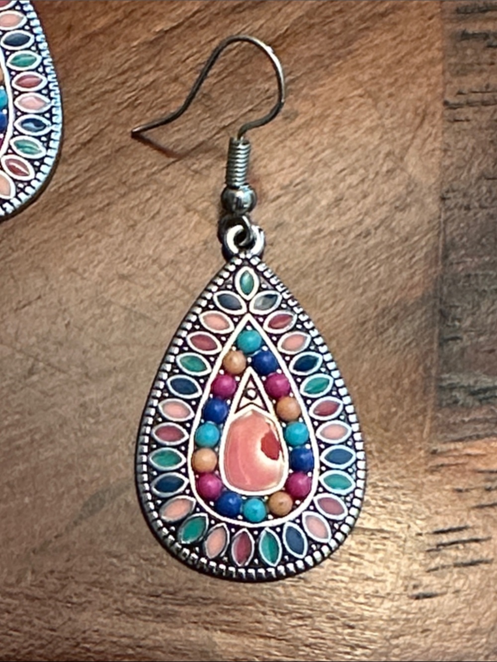 Boho Teardrop Multi-Color Enamel Dangle Earrings - Picture 2 of 8